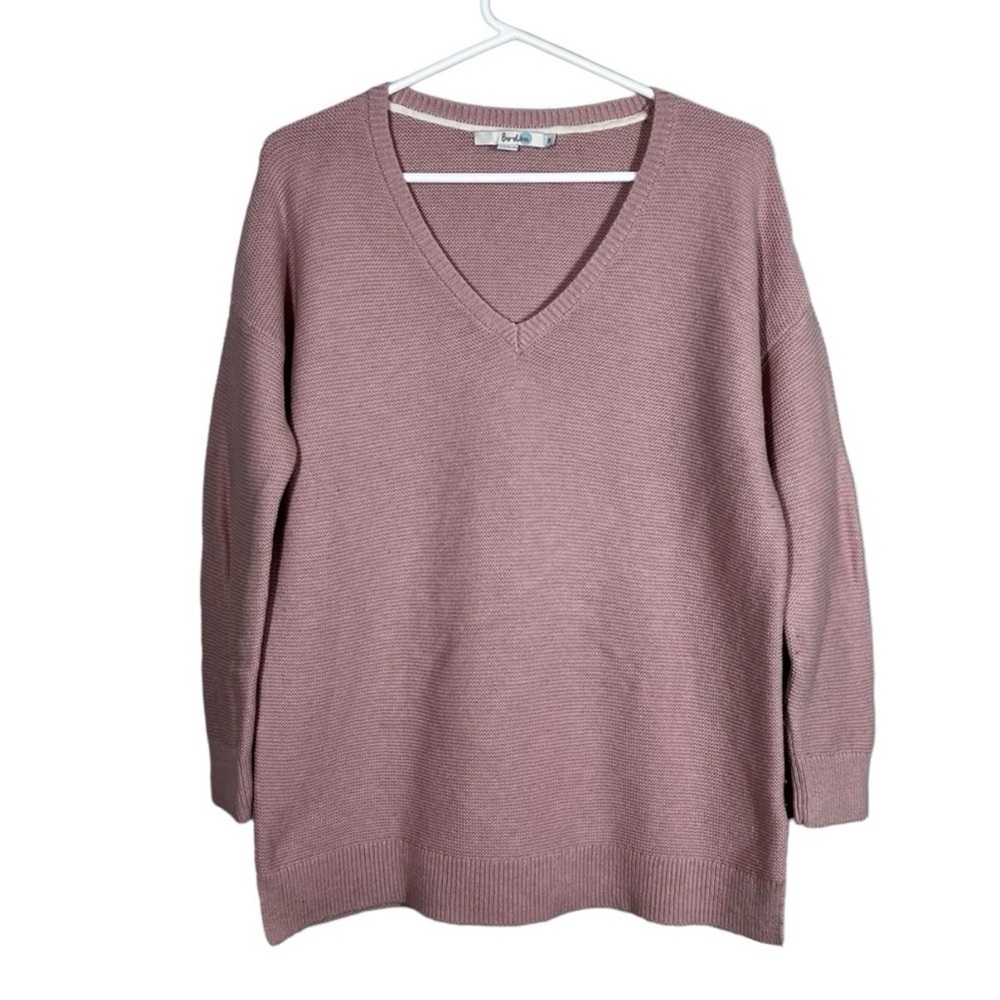 Boden V-Neck Sweater Baby Pale Pink Knit Cotton Wool Blend Long Sleeve Medium